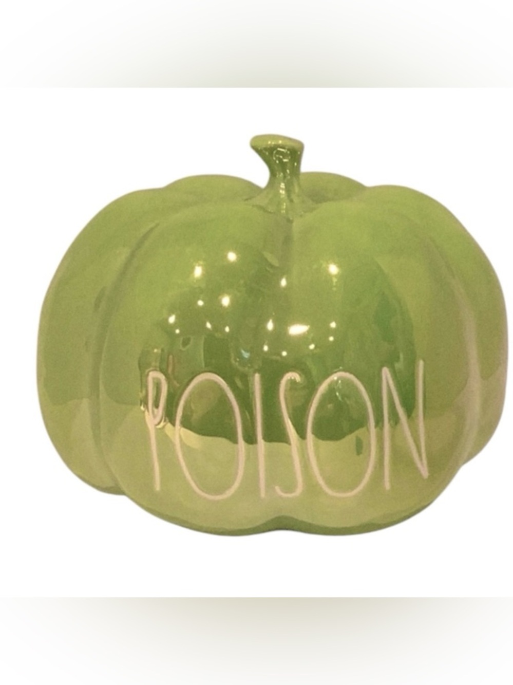 💚 Rae Dunn Green Luster Glaze Iridescent Ceramic “Poison” Pumpkin
